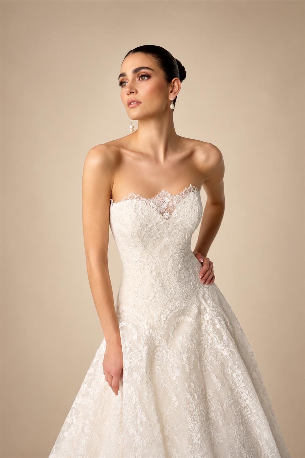 White Classic Eyelash Lace A Line Wedding Dress for Bride ZP208