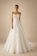 White Classic Eyelash Lace A Line Wedding Dress for Bride ZP208