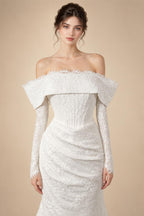 White Long Sleeve Corset Mermaid Bridal Gown with Cathedral Train ZP209