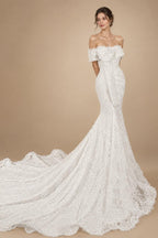 White Long Sleeve Corset Mermaid Bridal Gown with Cathedral Train ZP209