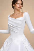 White Ruched Bodice Tiered Voluminous Satin Bridal Gown ZP210