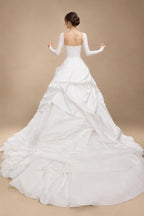 White Ruched Bodice Tiered Voluminous Satin Bridal Gown ZP210