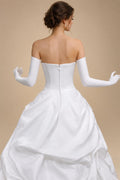 White Ruched Bodice Tiered Voluminous Satin Bridal Gown ZP210