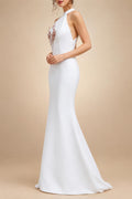 Beach Boho Wedding Dresses Sweep Train Mermaid Halter Sleeveless Stretch Fabric with Solid Color