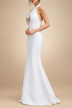 Beach Boho Wedding Dresses Sweep Train Mermaid Halter Sleeveless Stretch Fabric with Solid Color