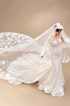 Long Wedding Veil Lace Appliques Cathedral Veil One-Layer Wedding Veils With Comb Customized