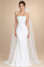 Long Wedding Veil Lace Appliques Cathedral Veil One-Layer Wedding Veils With Comb Customized