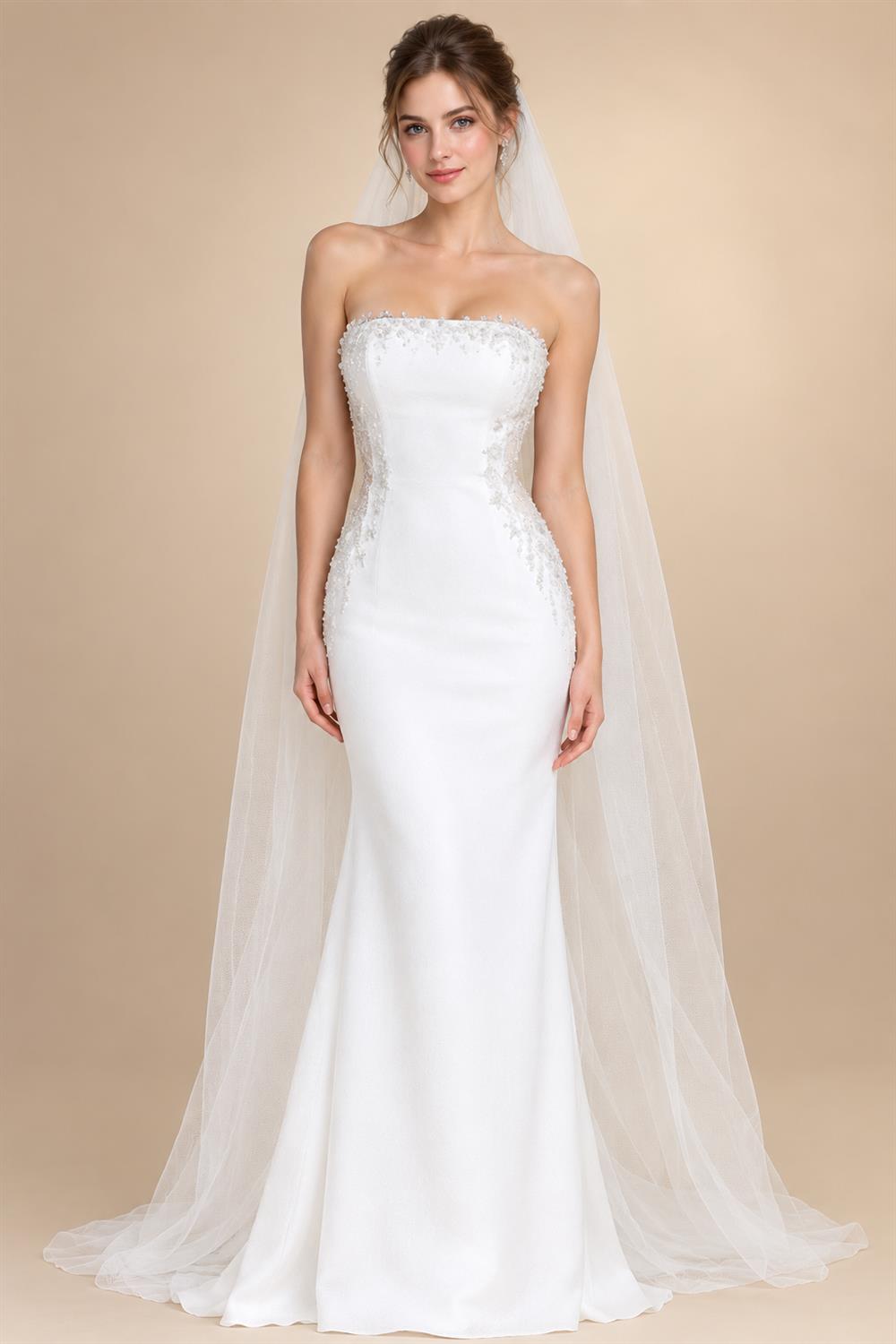 Long Wedding Veil Lace Appliques Cathedral Veil One-Layer Wedding Veils With Comb Customized
