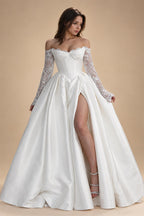 Lace Wedding Dress A Line Side Slit Customized