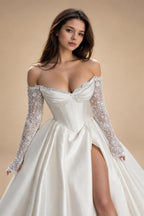 Lace Wedding Dress A Line Side Slit Customized