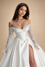 Lace Wedding Dress A Line Side Slit Customized