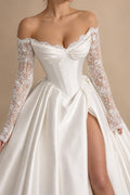 Lace Wedding Dress A Line Side Slit Customized