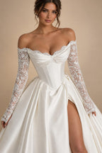 Lace Wedding Dress A Line Side Slit Customized