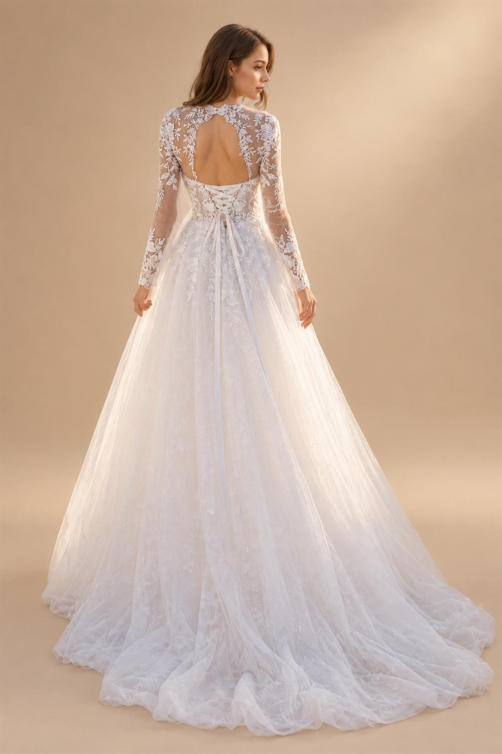 Floral Lace A Line Strapless Custom Wedding Dress
