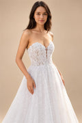 Floral Lace A Line Strapless Custom Wedding Dress