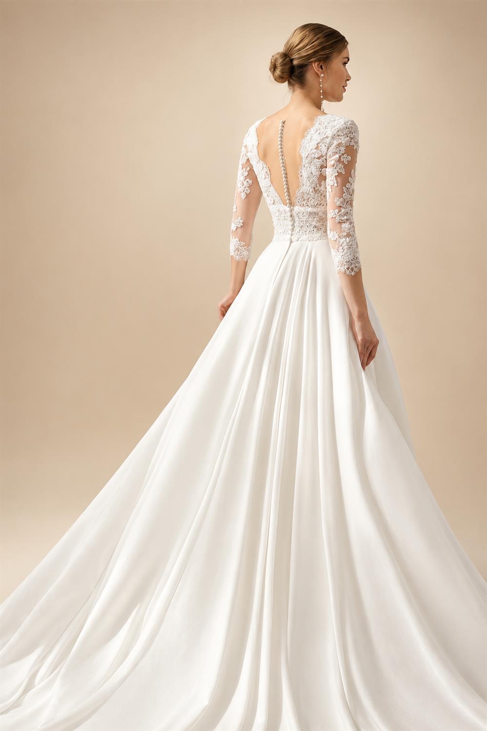 Custom A Line Lace V Neck Boho Wedding Dress