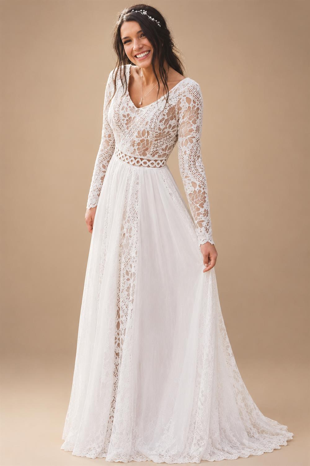 Custom Spaghetti Strap Chiffon Boho Beach Wedding Dress