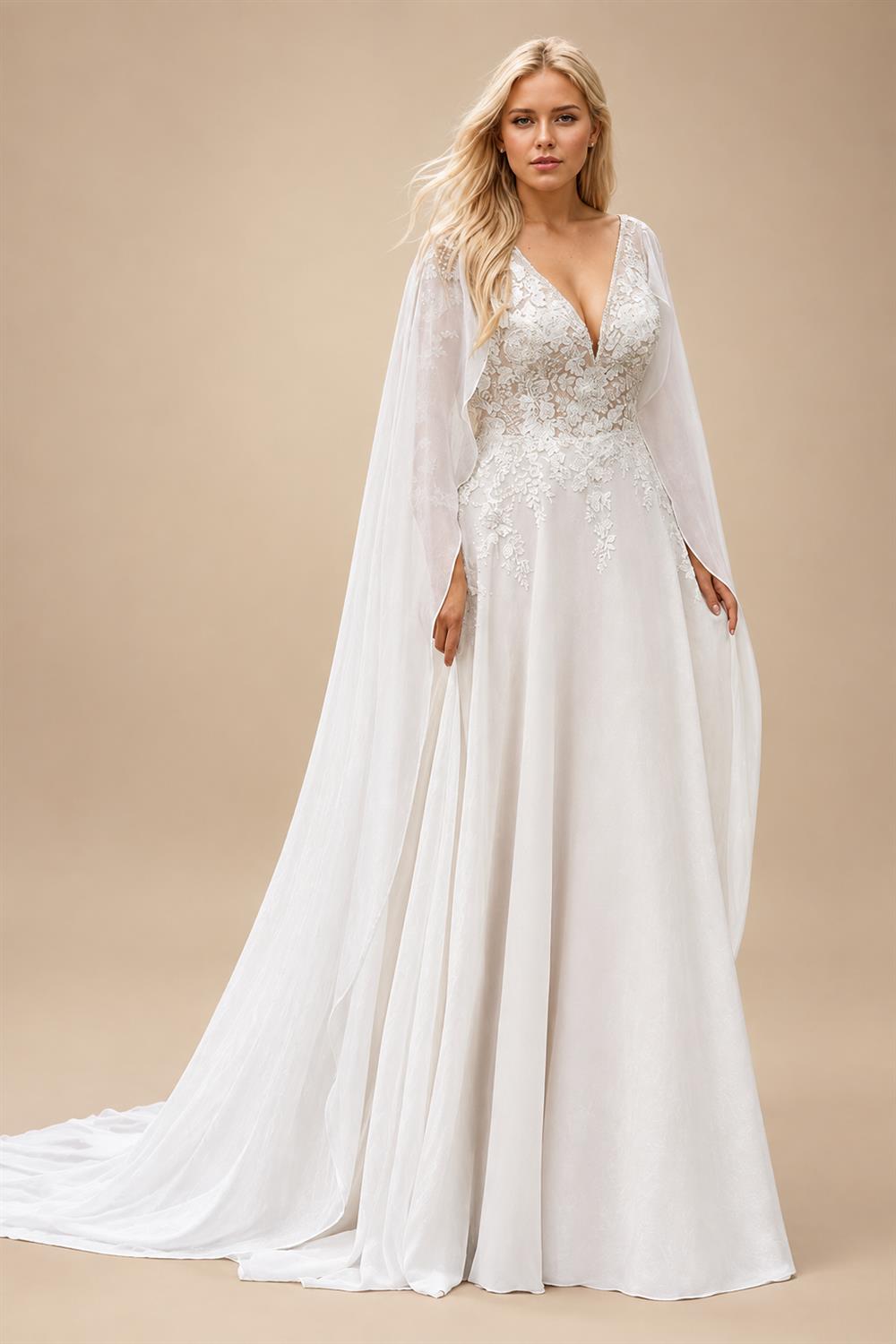 Custom Plus Size Wedding Dress Long Sleeves A Line Lace Applique Gown
