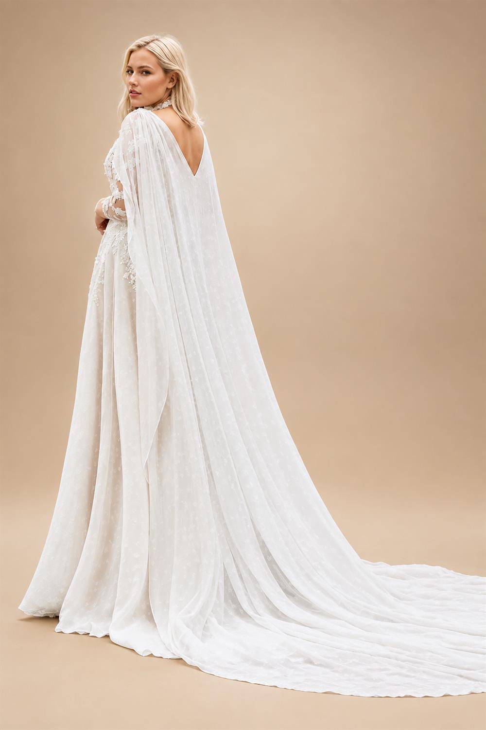 Custom Plus Size Wedding Dress Long Sleeves A Line Lace Applique Gown
