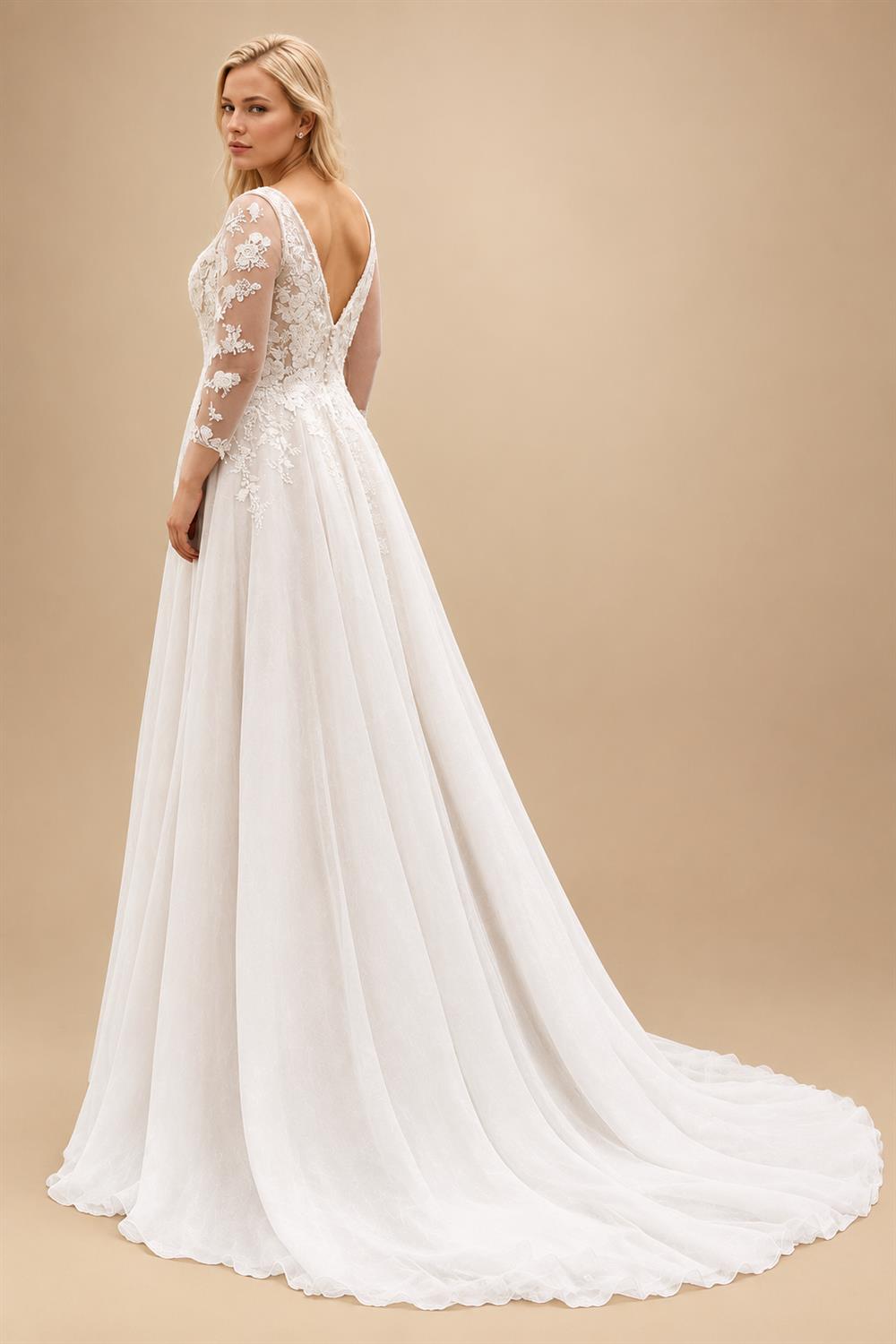 Custom Plus Size Wedding Dress Long Sleeves A Line Lace Applique Gown