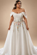 Custom Made Plus Size Strapless Wedding Gown With Lace Appliques