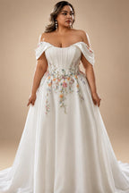 Custom Made Plus Size Strapless Wedding Gown With Lace Appliques
