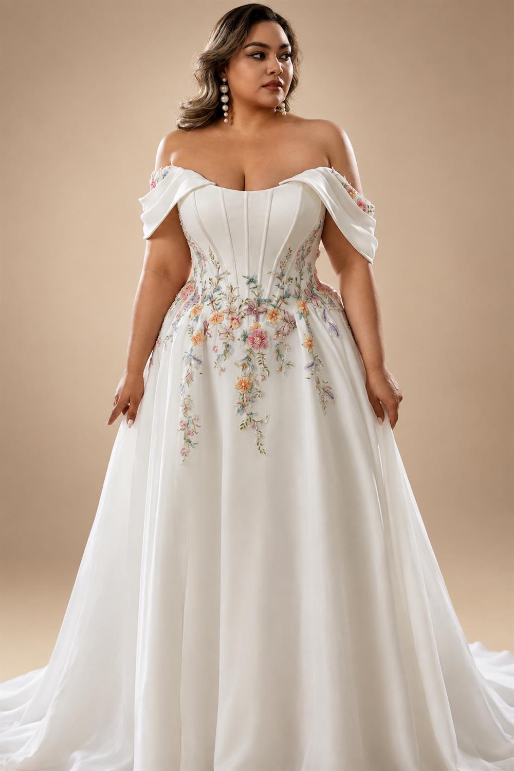 Custom Made Plus Size Strapless Wedding Gown With Lace Appliques