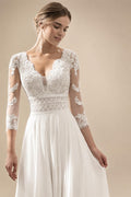 Summer Boho Wedding Dress Beach Lace V Neck Custom Bridal Gown