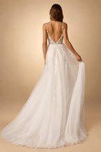 Custom Beach Wedding Dress With Beaded Lace And V Neck Spaghetti Straps