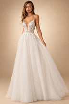 Custom Beach Wedding Dress With Beaded Lace And V Neck Spaghetti Straps