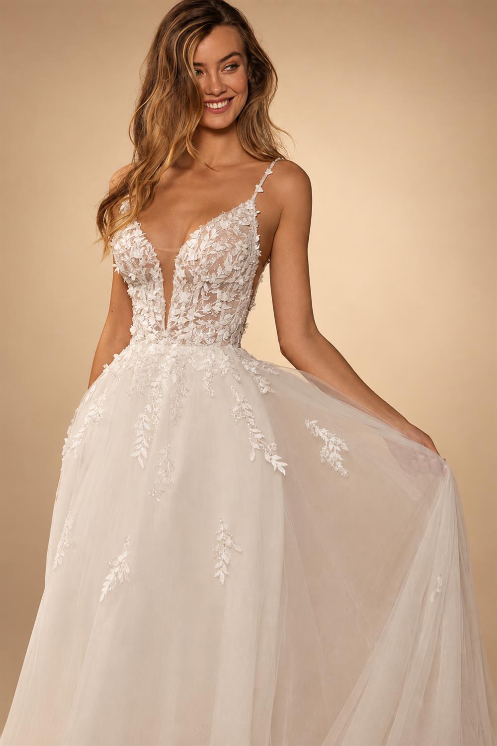 Custom Beach Wedding Dress With Beaded Lace And V Neck Spaghetti Straps
