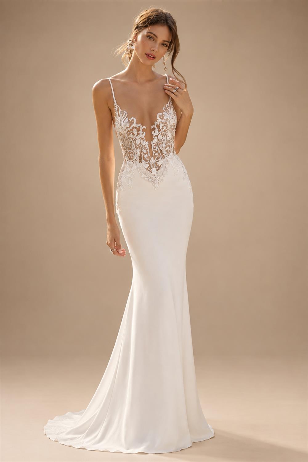 Satin Mermaid Wedding Dress Spaghetti Straps Backless Bow