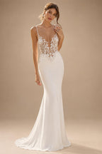 Satin Mermaid Wedding Dress Spaghetti Straps Backless Bow