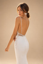 Satin Mermaid Wedding Dress Spaghetti Straps Backless Bow