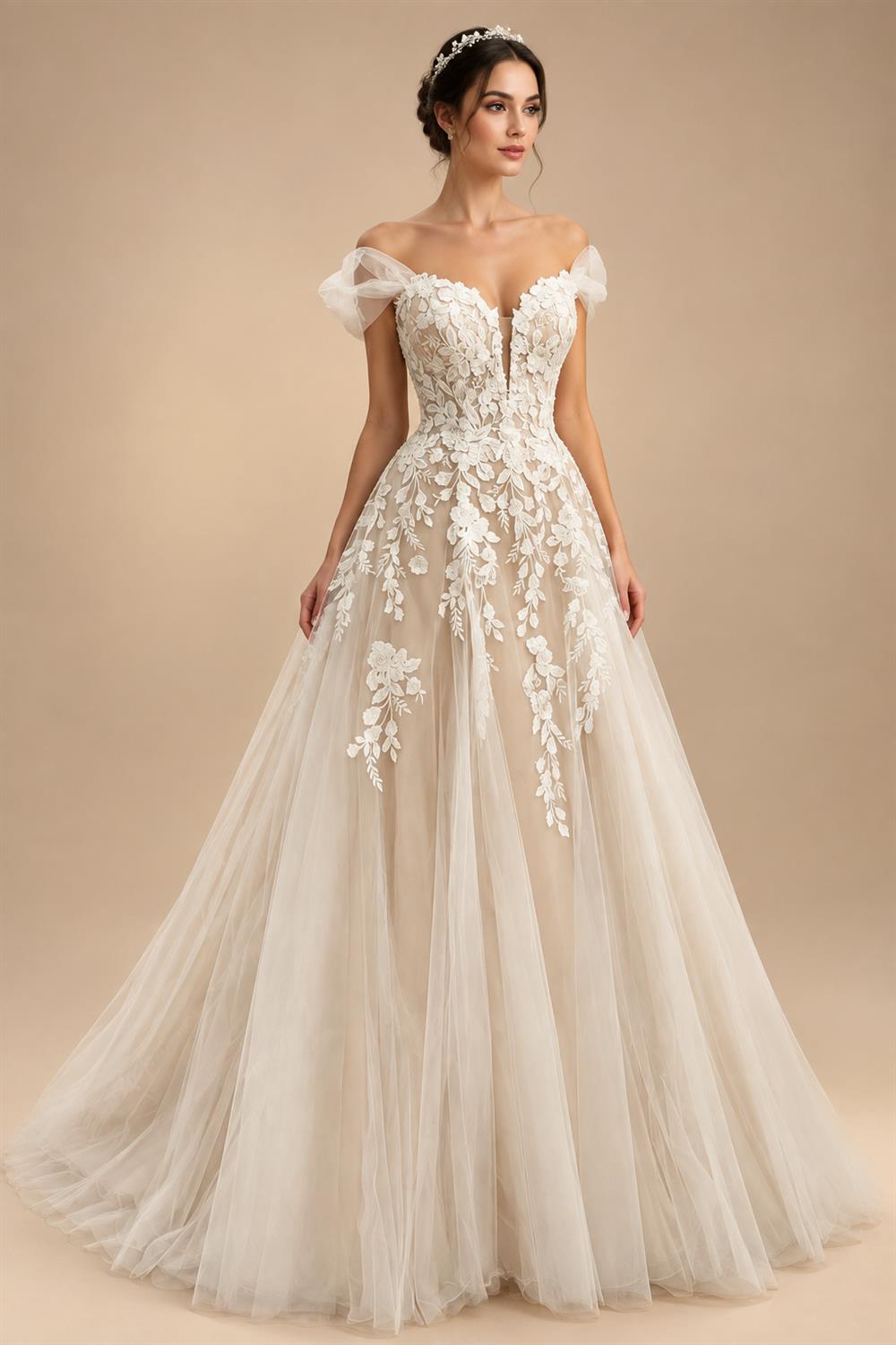 Womens Off Shoulder Lace Applique Beach Wedding Dress Boho Bridal Gown Custom