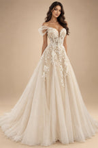 Womens Off Shoulder Lace Applique Beach Wedding Dress Boho Bridal Gown Custom