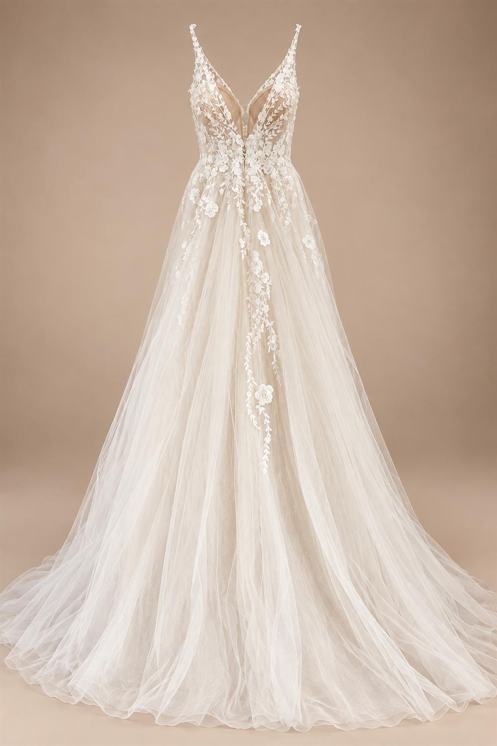 Custom Boho Wedding Dress A Line Open Back V Neck Tulle Lace Bridal Gown