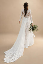 Lace V-Neck Chiffon Wedding Dress A-Line Backless Customized
