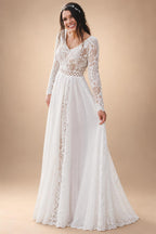 Lace V-Neck Chiffon Wedding Dress A-Line Backless Customized