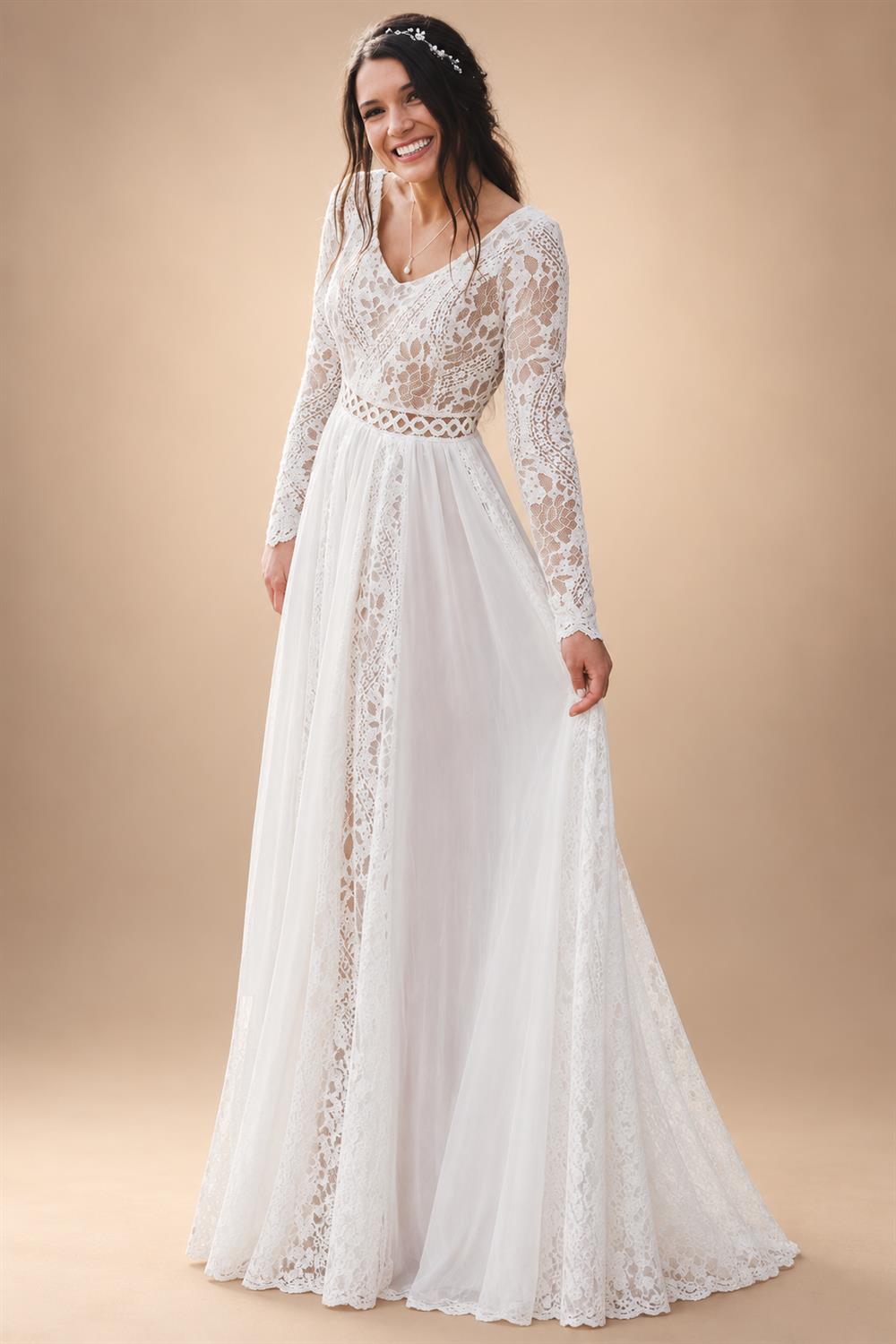 Lace V-Neck Chiffon Wedding Dress A-Line Backless Customized