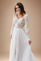 Lace V-Neck Chiffon Wedding Dress A-Line Backless Customized
