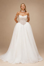 Custom A Line Wedding Dress With Lace Appliques Court Train