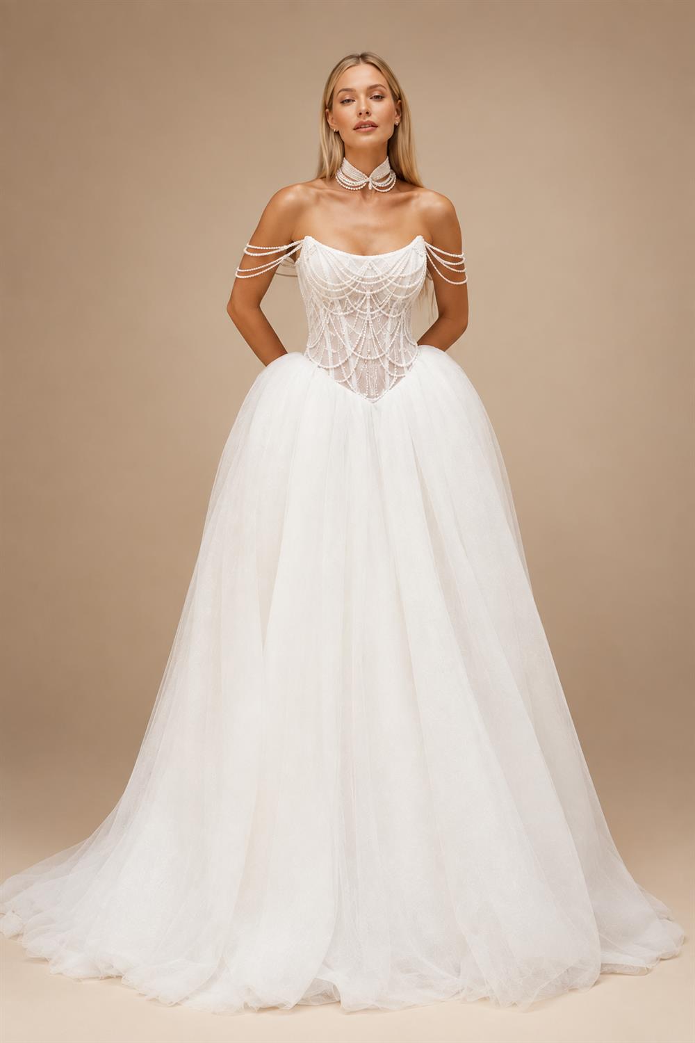 Custom A Line Wedding Dress With Lace Appliques Court Train