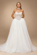 Custom A Line Wedding Dress With Lace Appliques Court Train