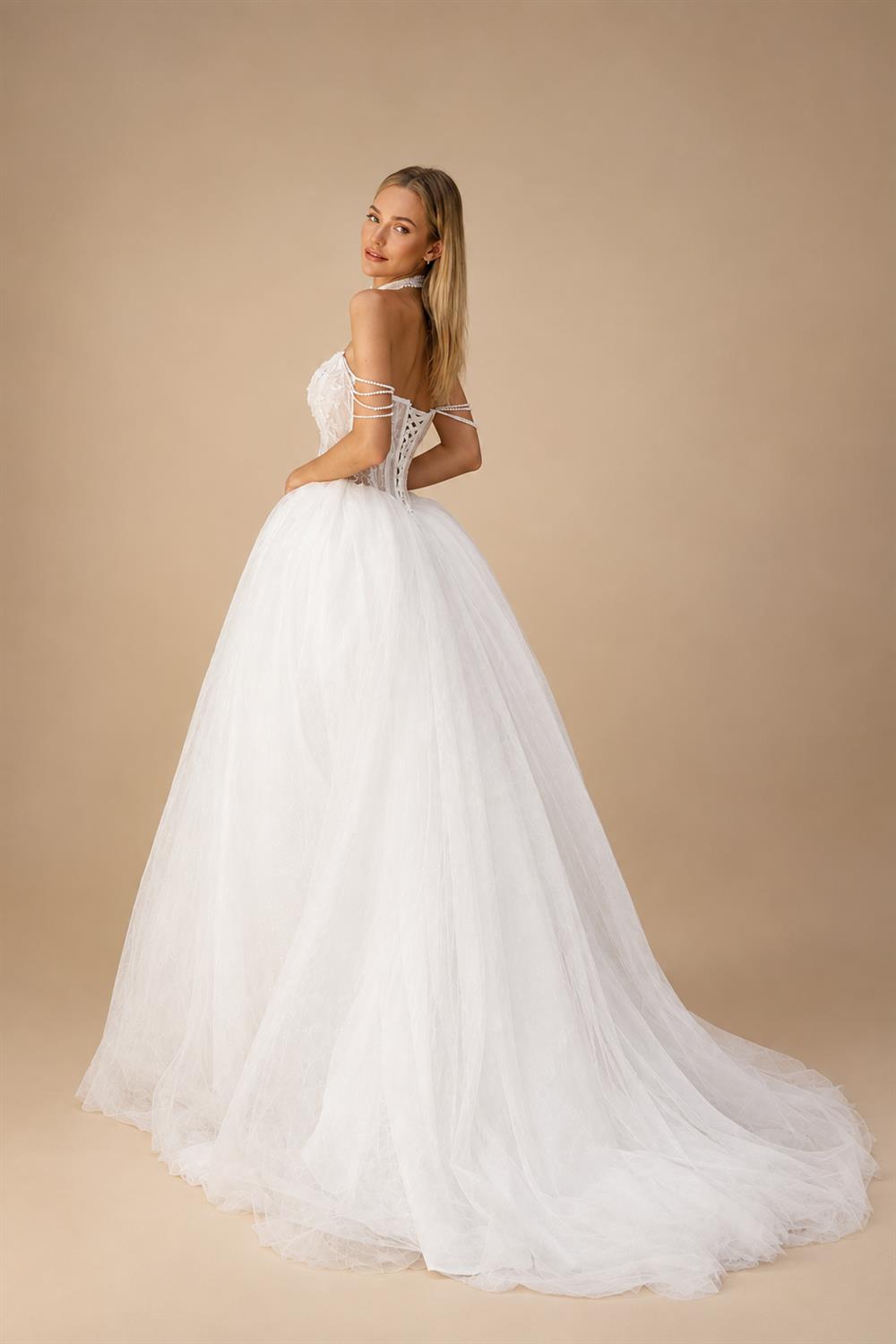Custom A Line Wedding Dress With Lace Appliques Court Train