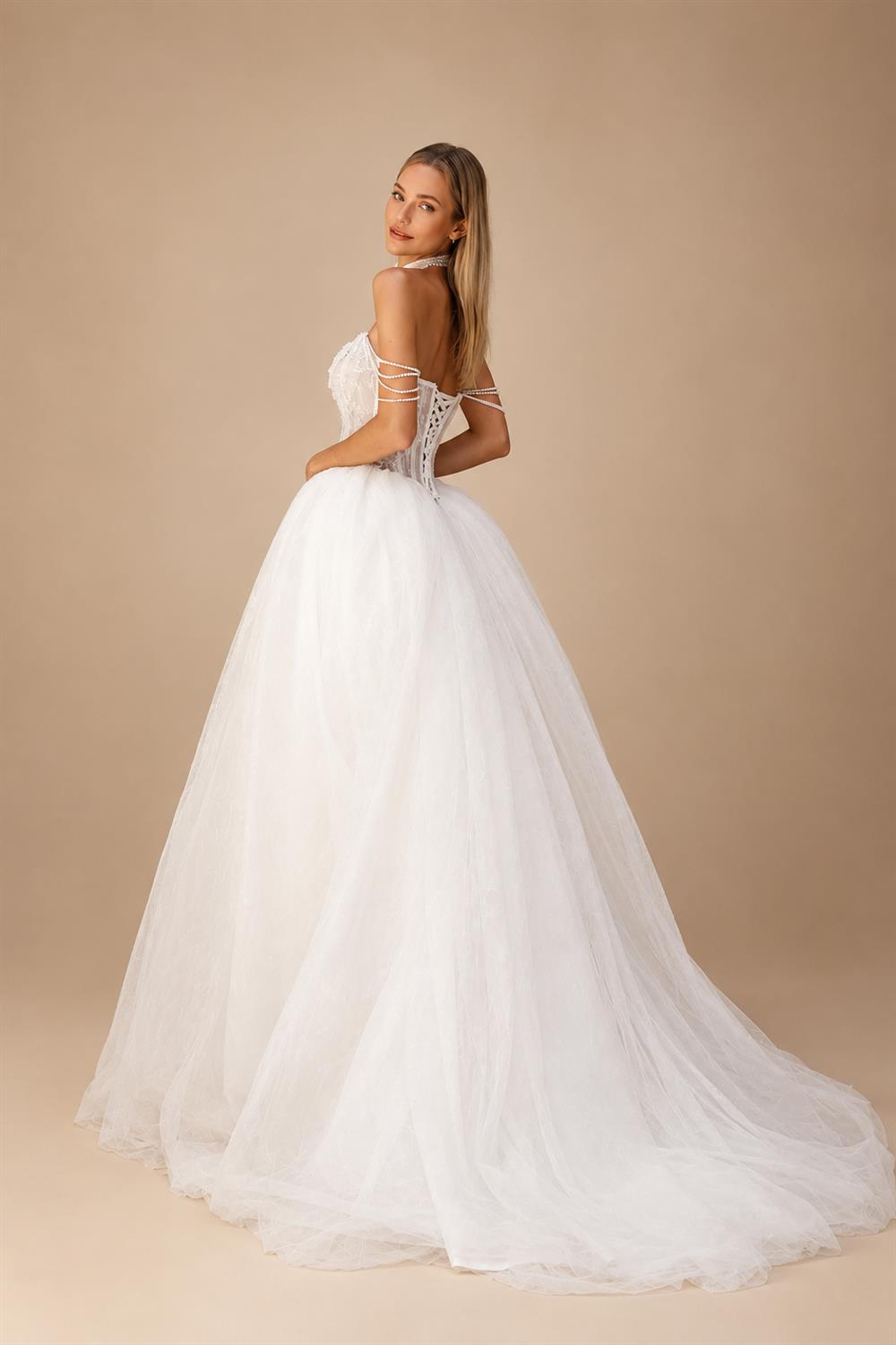 Custom A Line Wedding Dress With Lace Appliques Court Train