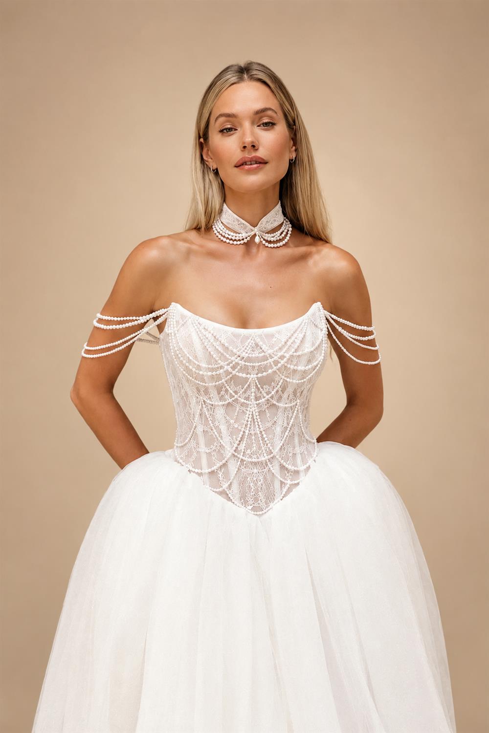 Custom A Line Wedding Dress With Lace Appliques Court Train