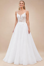 Custom Vintage Wedding Dress Spaghetti Strap V Neck Lace Bridal Gown