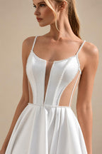Modern Wedding Dress Spaghetti Straps High Slit Sweep Train Satin Bridal Gown for Bride Customized