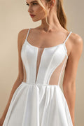 Modern Wedding Dress Spaghetti Straps High Slit Sweep Train Satin Bridal Gown for Bride Customized